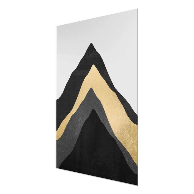 abstrakte Glasbilder Goldener Berg Schwarz Weiß