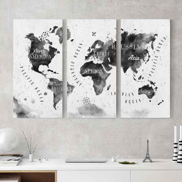 Leinwand schwarz-weiß Weltkarte Aquarell schwarz