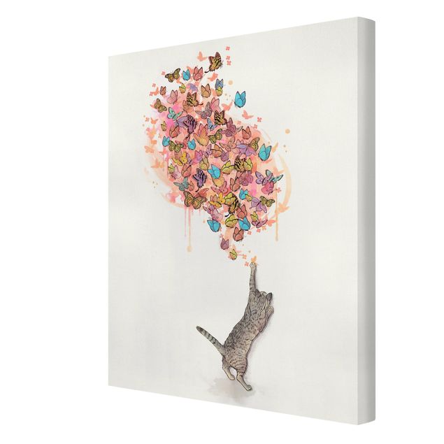 Wandbilder Schmetterlinge Illustration Katze mit bunten Schmetterlingen Malerei