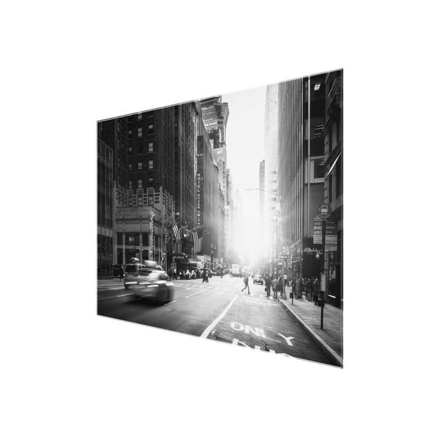 Glasbild schwarz-weiß Lebhaftes New York
