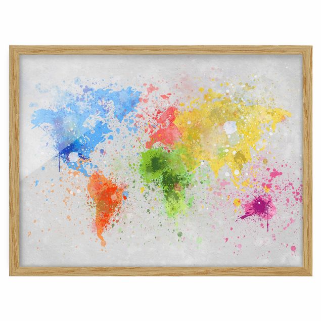 Wandbilder Modern Bunte Farbspritzer Weltkarte