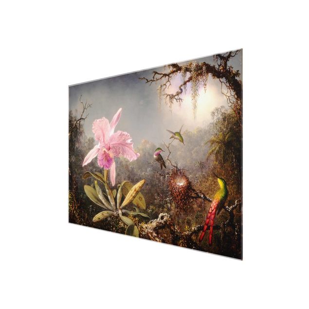 Wandbilder Floral Martin Johnson Heade - Orchidee und drei Kolibris