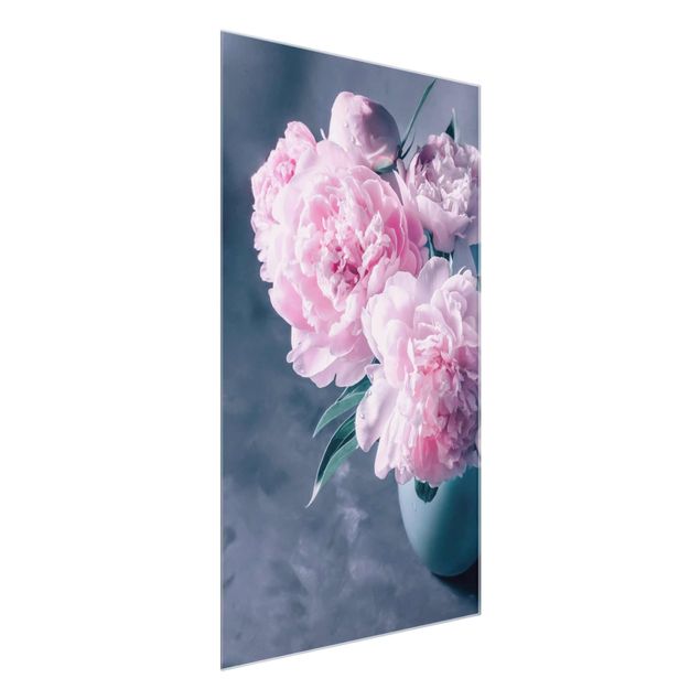 Glasbilder Blumen Motive Vase mit Rosa Pfingstrosen Shabby