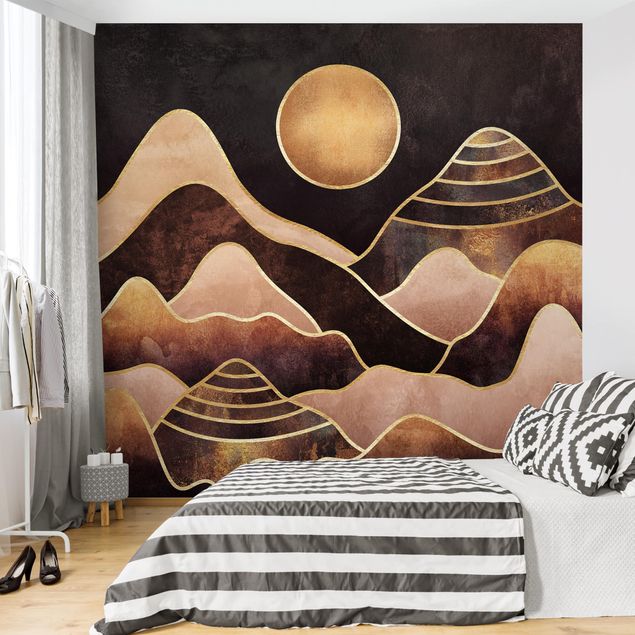 Muster Tapete Goldene Sonne abstrakte Berge
