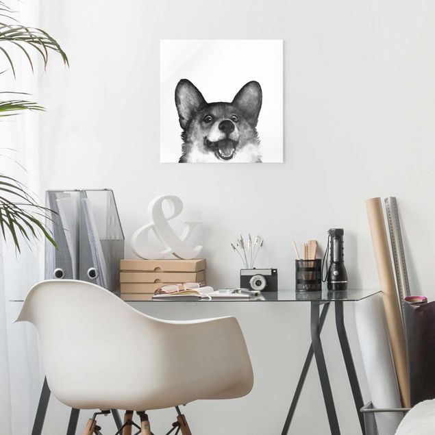 Küche Dekoration Illustration Hund Corgi Weiß Schwarz Malerei