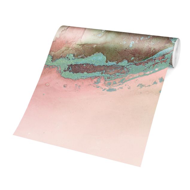 Muster Tapete Farbexperimente Marmor Rose und Türkis