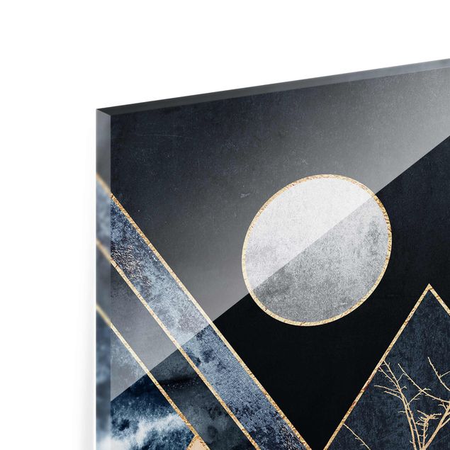 Wandbilder Muster Goldener Mond abstrakte schwarze Berge