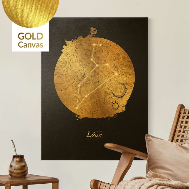 Wandbilder Löwen Sternzeichen Löwe Grau Gold