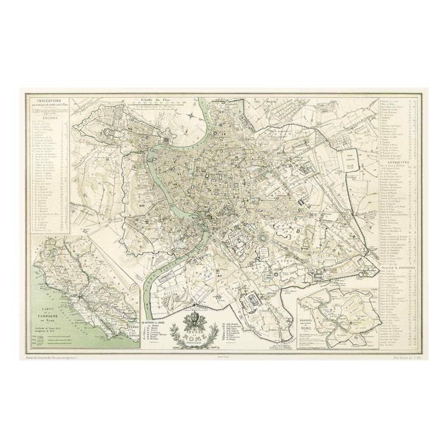 Glasbilder Weltkarte Vintage Stadtplan Rom Antik