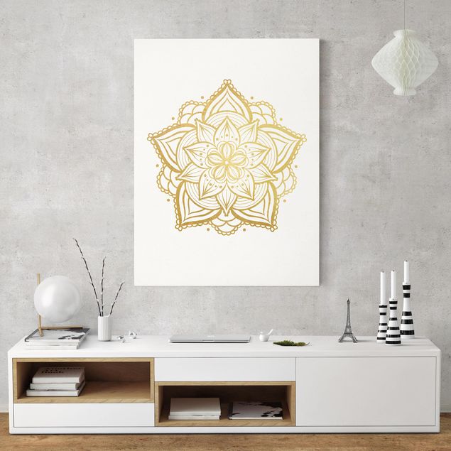 Leinwandbilder Buddha Mandala Blüte Illustration weiß gold