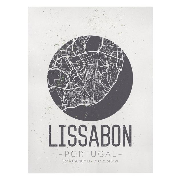 Wandbilder Grau Stadtplan Lissabon - Retro