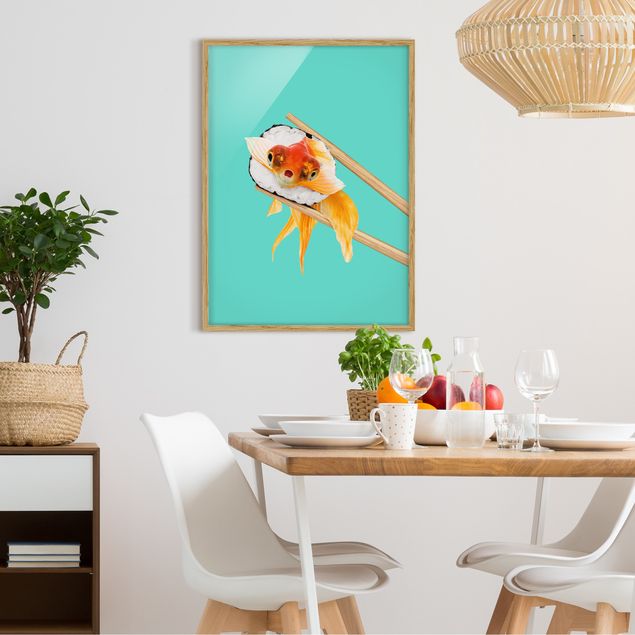 Gerahmte Bilder Tiere Sushi mit Goldfisch