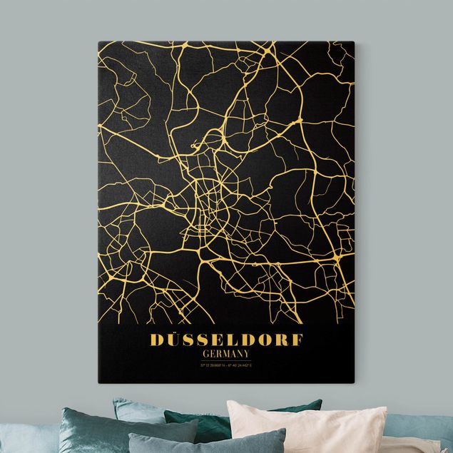 Wandbilder Weltkarten Stadtplan Düsseldorf - Klassik Schwarz