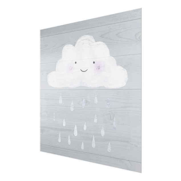 Glas Wandbilder Wolke mit silbernen Regentropfen