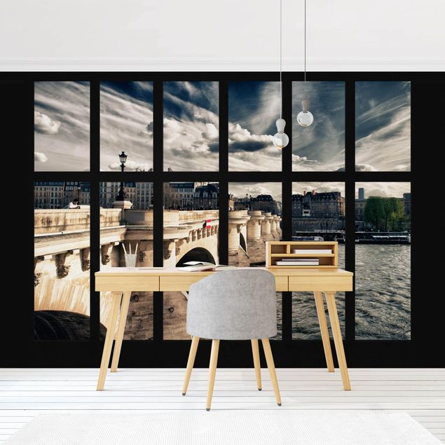 moderne Fototapete Fenster Brücke Paris