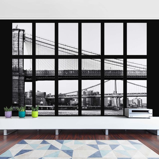 moderne Fototapete Fenster Brücken New York