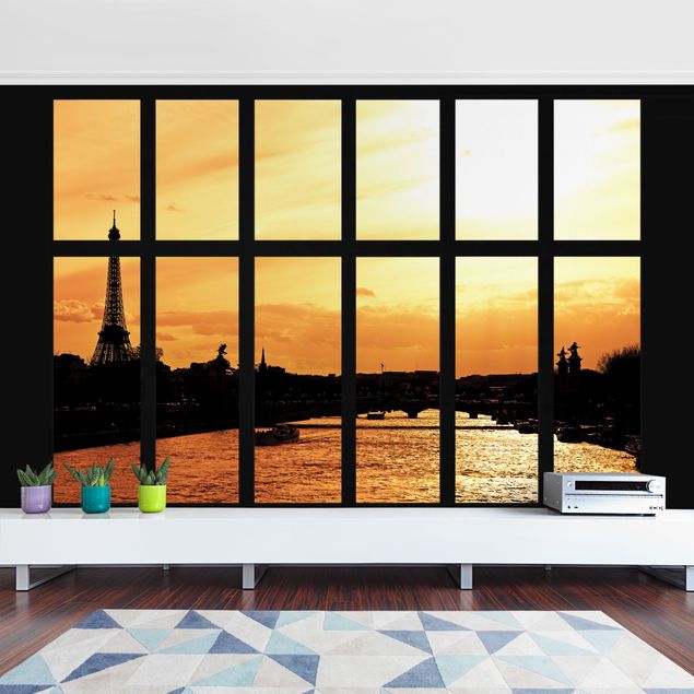 Tapeten Modern Fenster Eiffelturm Paris Sonnenaufgang