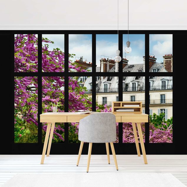 Fototapete 3D Fenster Frühling Paris