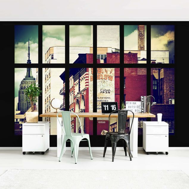 Wanddeko Küche Fensterblick auf New York Gebäude Vintage