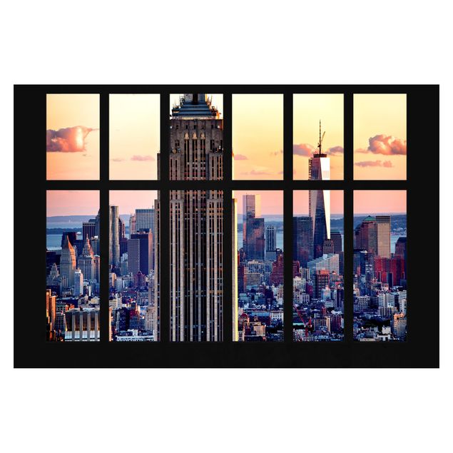 Skyline Tapete Fensterblick Empire State Building Sonnenuntergang