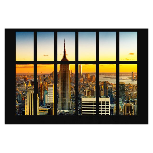 Fototapete Stadt Fensterblick Manhattan Skyline Sonnenuntergang