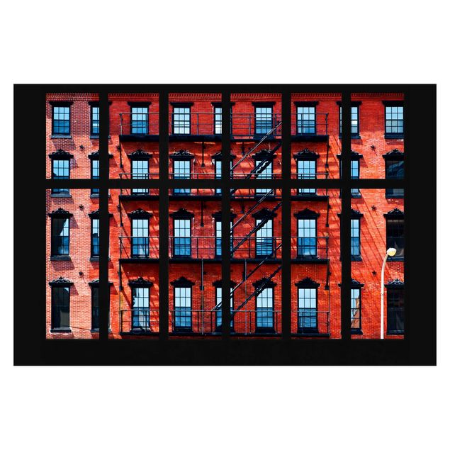 Fototapete - Fensterblick rote Amerikanische Fassade
