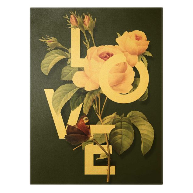 Wandbilder Blumen Florale Typografie - Love