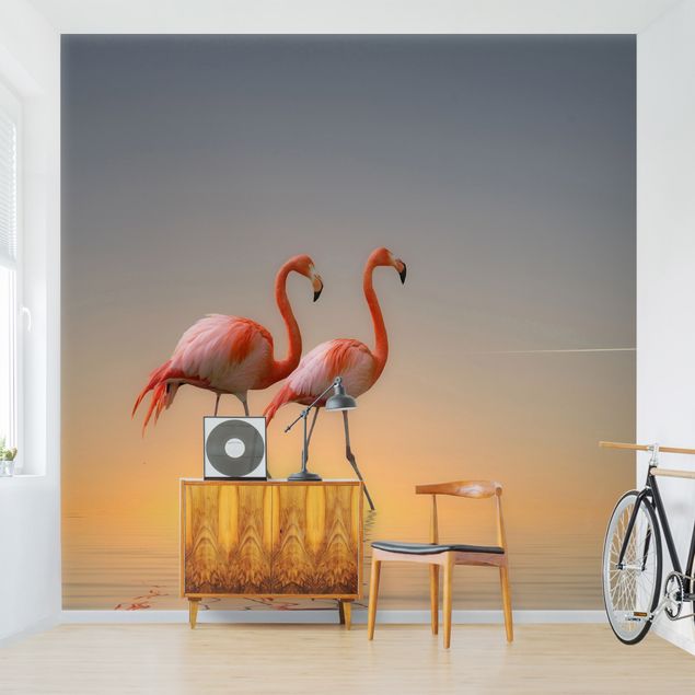 Fototapete Sonnenuntergang Flamingo Love