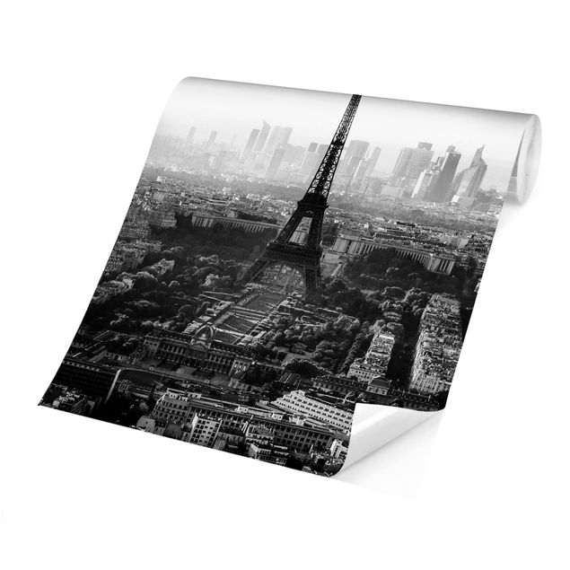 Skyline Tapete Der Eiffelturm von Oben Schwarz-weiß