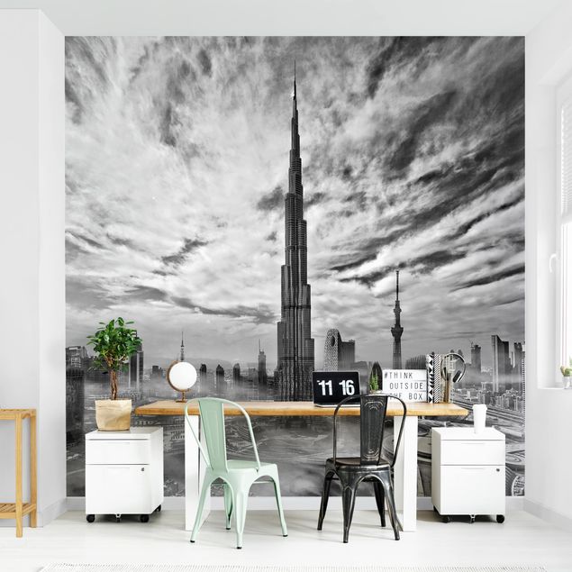 Schwarz-Weiß Tapete Dubai Super Skyline