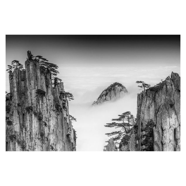 Fototapete kaufen Felsen im Nebel schwarz-weiß