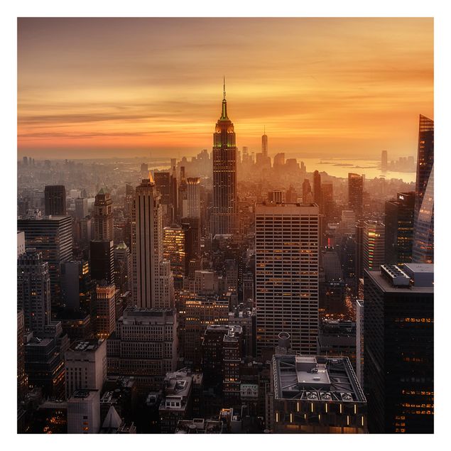 Fototapete orange Manhattan Skyline Abendstimmung