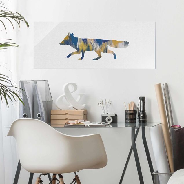 Wandbilder Modern Fuchs in Blau und Gelb
