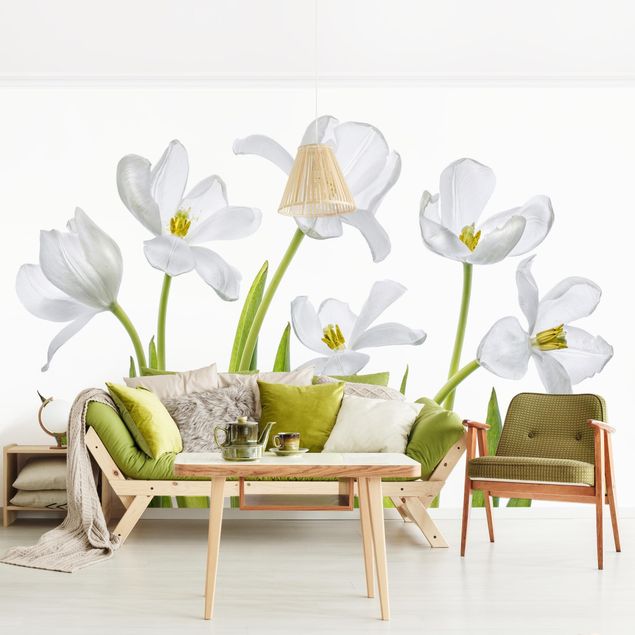 Wanddeko Küche Fünf Weiße Tulpen