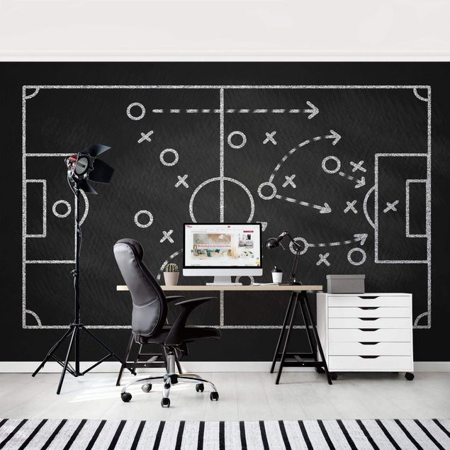 Schwarz-Weiß Tapete Fußballstrategie auf Tafel