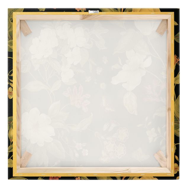 Leinwandbild - Gartenblumen auf Schwarz II - Quadrat 1:1