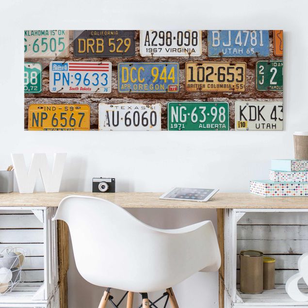 Wanddeko Küche Amerikanische Nummernschilder auf Holz