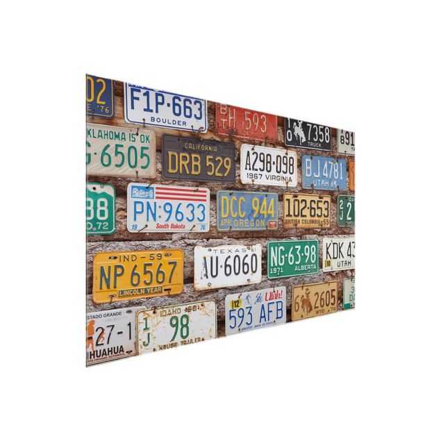 Wandbilder Modern Amerikanische Nummernschilder auf Holz
