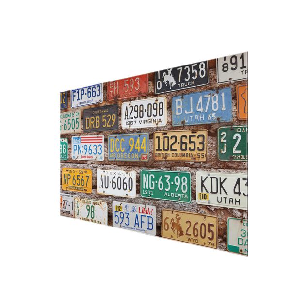 Bilder Amerikanische Nummernschilder auf Holz
