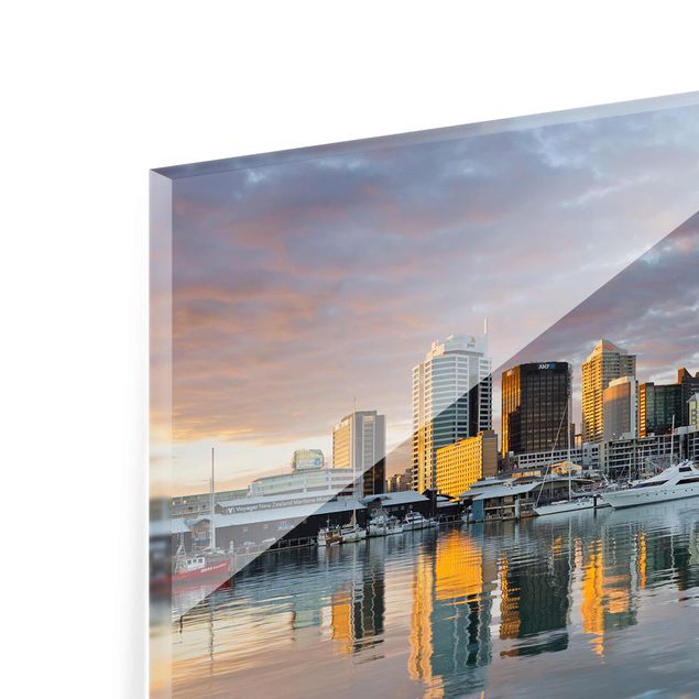 Glas Wandbilder Auckland Skyline Sonnenuntergang