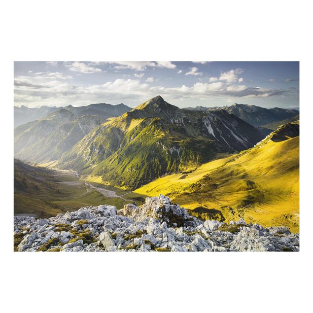 Wandbilder Glas Natur Berge und Tal der Lechtaler Alpen in Tirol