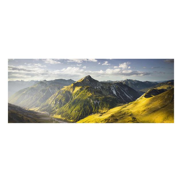 Wandbilder Glas Natur Berge und Tal der Lechtaler Alpen in Tirol