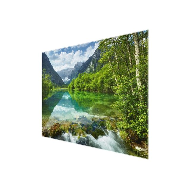 Wandbilder Glas Natur Bergsee mit Spiegelung