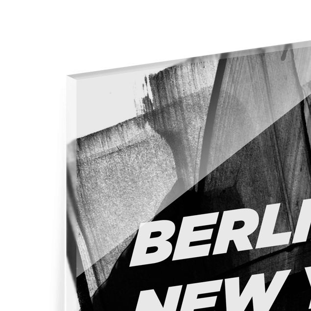 Glasbild schwarz-weiß Berlin New York London