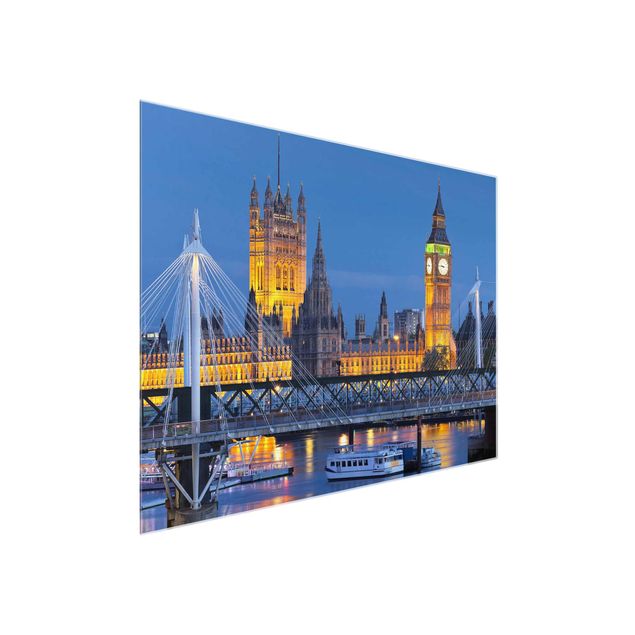 Glasbilder Städte Big Ben und Westminster Palace in London bei Nacht