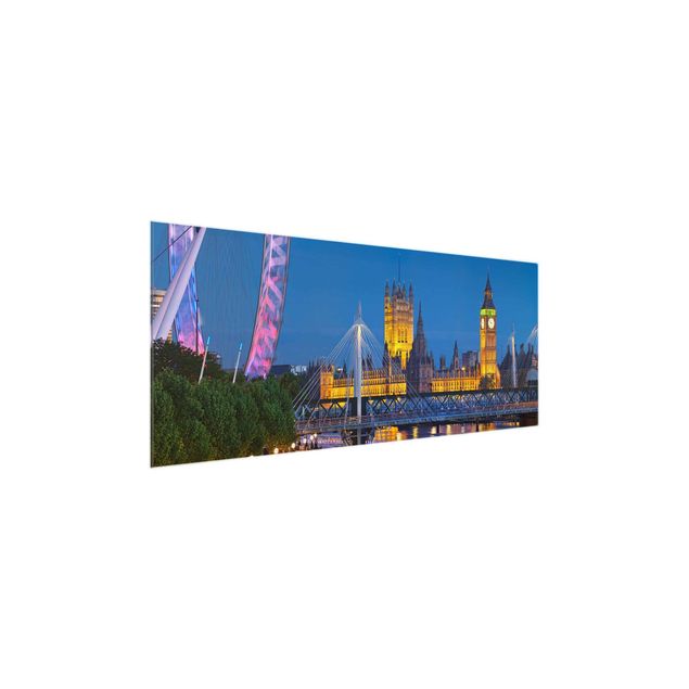 Glasbild Skyline Big Ben und Westminster Palace in London bei Nacht