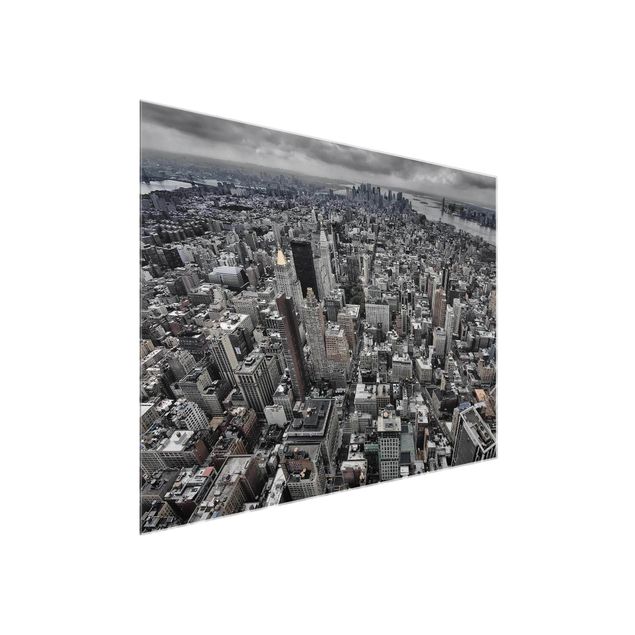 Glasbilder Schwarz-Weiß Blick über Manhattan