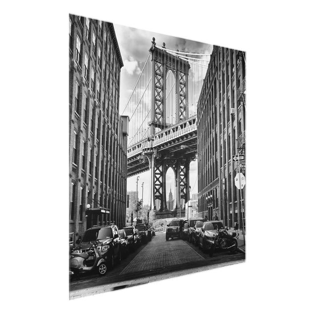 schwarz weiß Glasbilder Manhattan Bridge in America