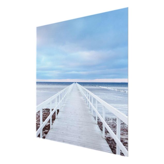 Glasbilder Strand und Meer Brücke in Schweden