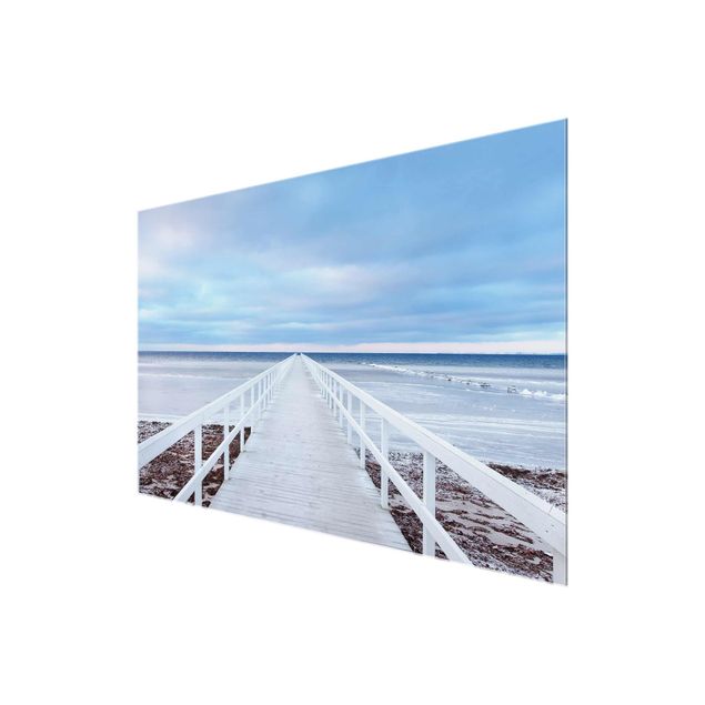 Glasbilder Strand Brücke in Schweden